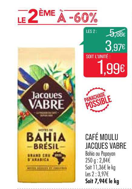 café moulu jacques vabre le 2ème à -60%
