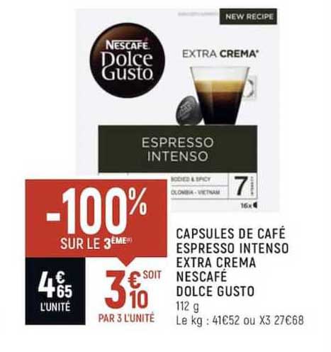 capsules de café espresso intenso extra crema nescafé dolce gusto -100% sur le 3ème