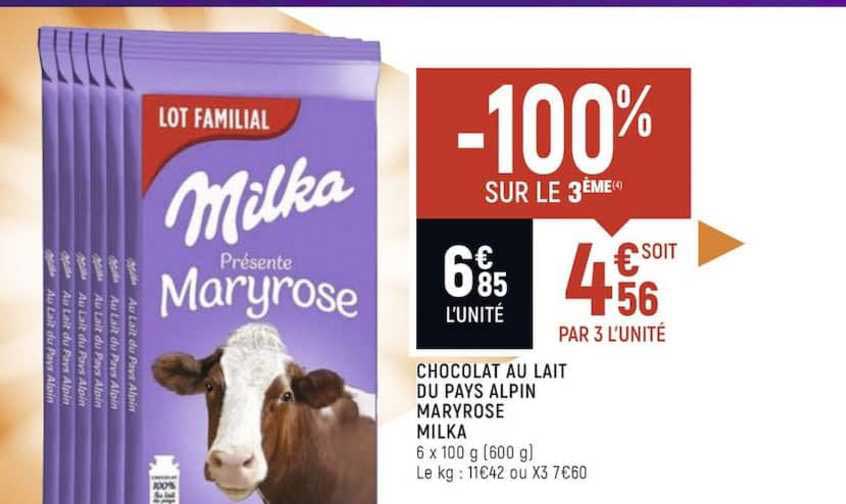 chocolat au lait du pays alpin maryrose milka -100% sur le 3ème