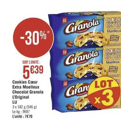Cookies Cœur Extra Moelleux Chocolat Granola L'original Lu