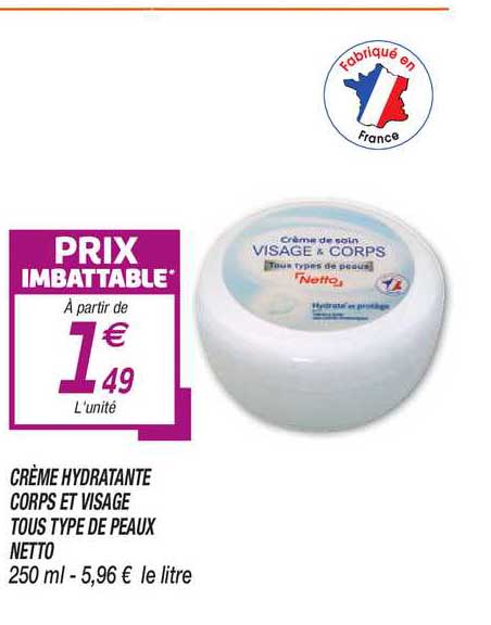 crème hydratante corps et visage tous type de peaux netto
