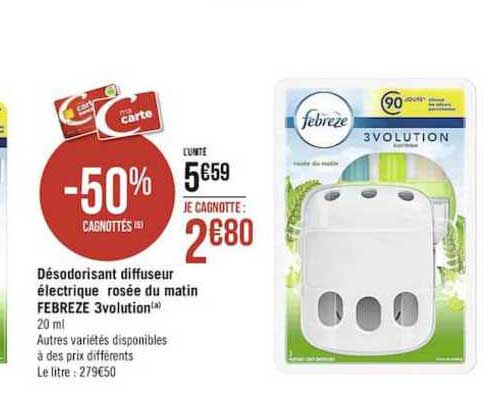 désodorisant diffuseur électrique rosée du matin febrèze 3volution