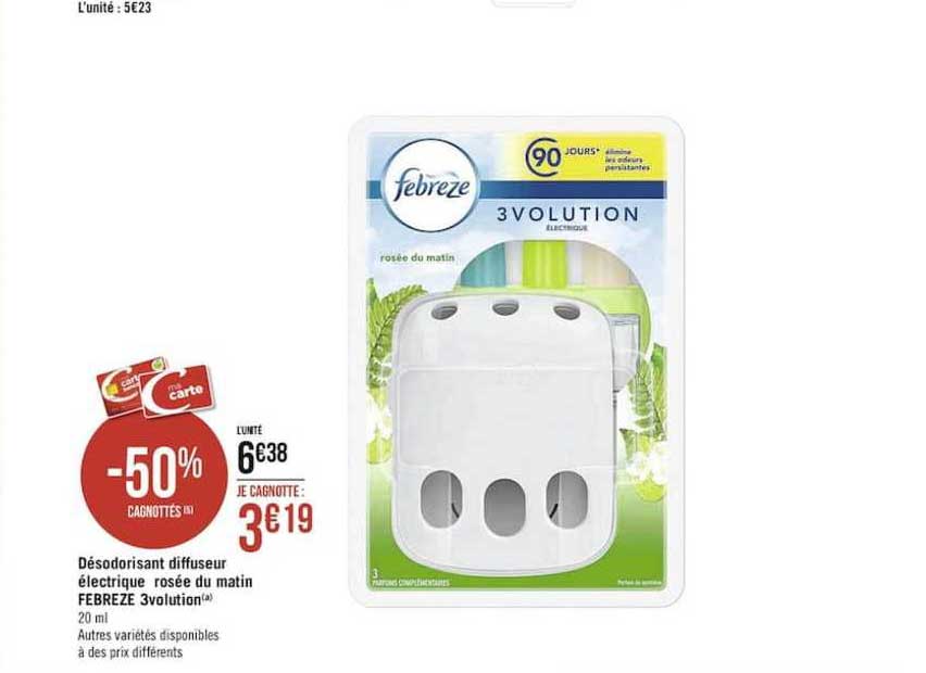 désodorisant diffuseur électrique rosée du matin febrèze 3volution