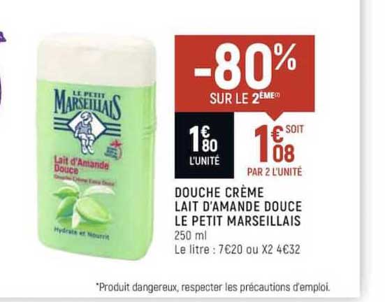 douche crème lait d'amande douce le petit marseillais -80% sur le 2ème