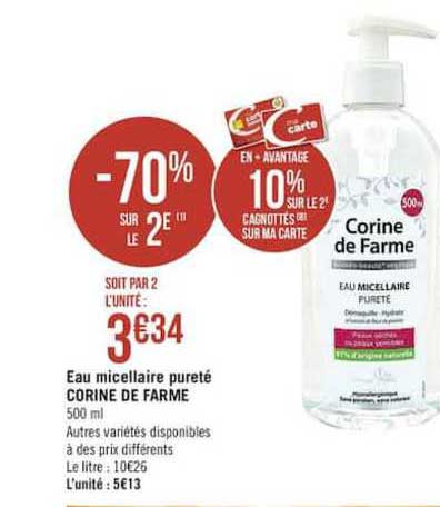 eau micellaire pureté corine de farme -70% sur le 2e