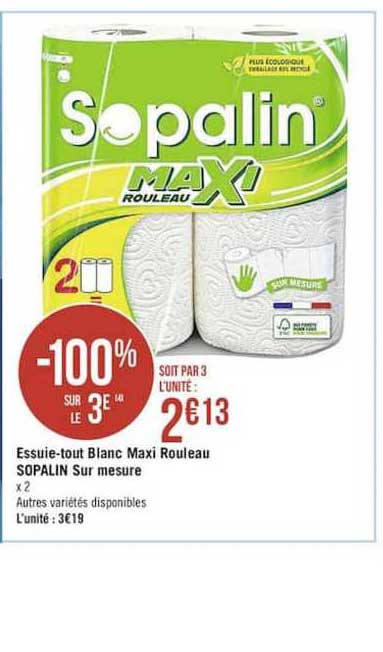 essuie tout blanc maxi rouleau sopalin sur mesure -100% sur le 3e
