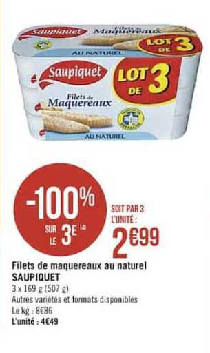 Filets De Maquereaux Au Naturel Saupiquet -100% Sur Le 3e