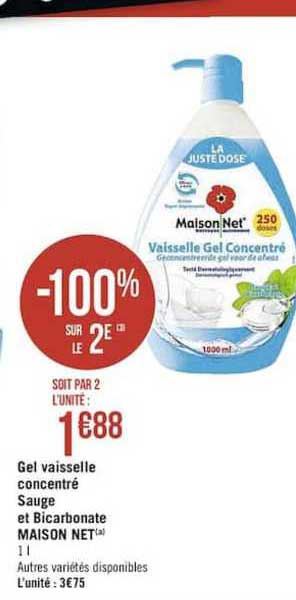 Gel Vaisselle Concentré Sauge Et Bicarbonate Maison Net -100% Sur Le 2e