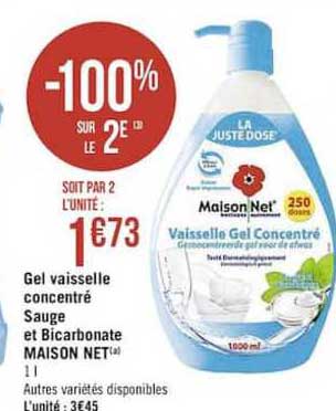 gel vaisselle concentré sauge et bicarbonate maison net -100% sur le 2e