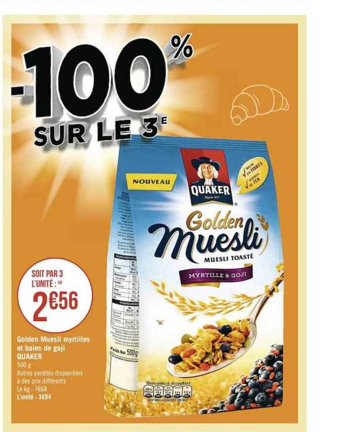 golden muesli myrtilles et baies de goji quaker