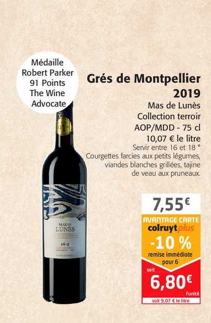 grés de montpellier 2019 mas de lunès collection terroir -10% remise immédiate pour 6