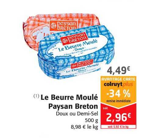le beurre moulé paysan breton -34% remise immédiate