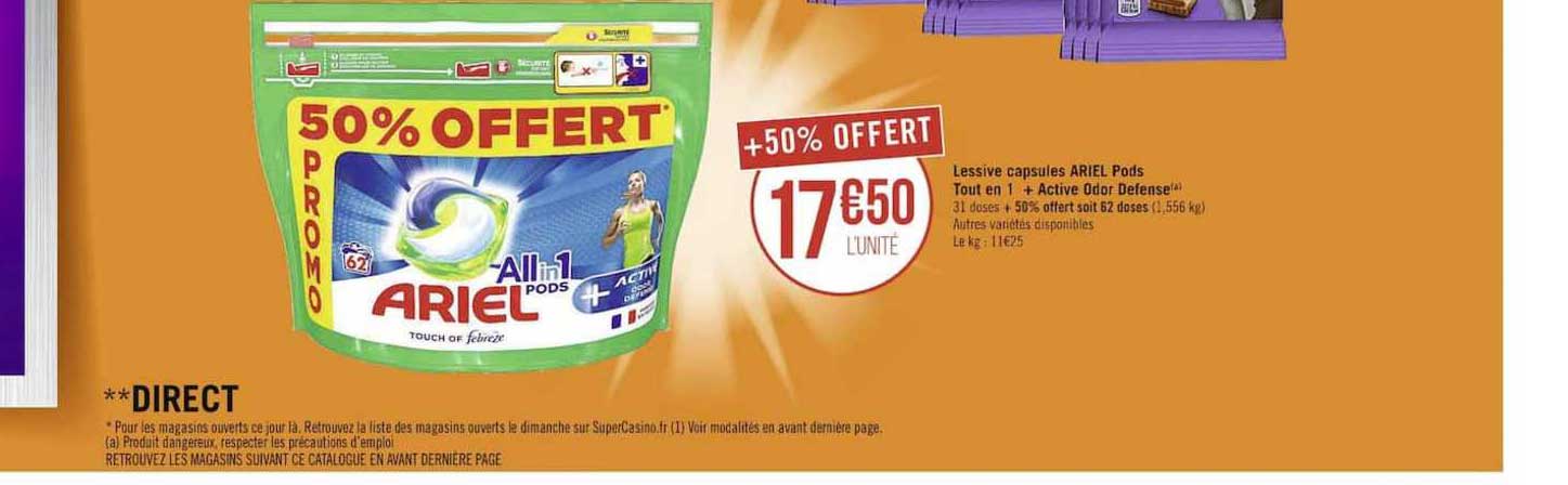 lessive capsules ariel pods tout en 1 + active odor defense