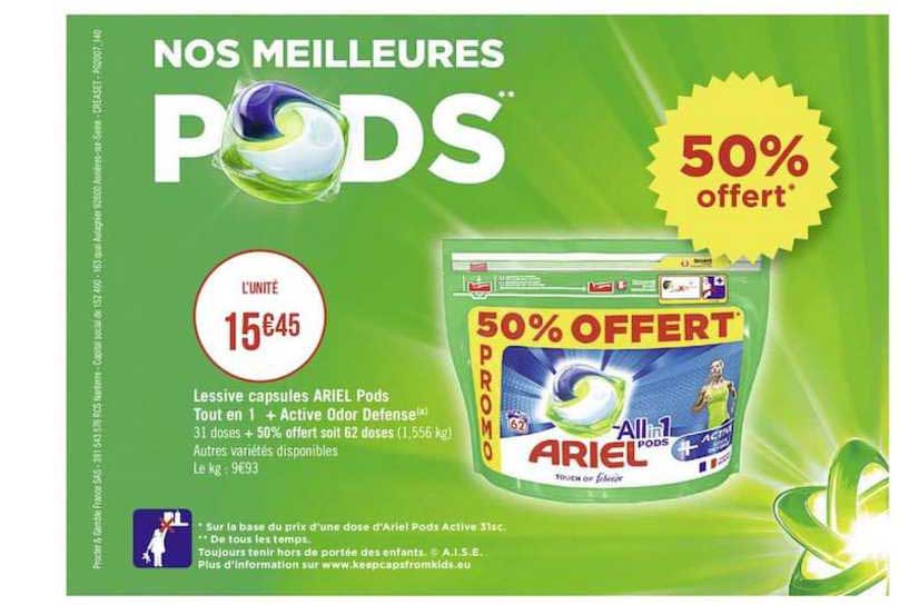 lessive capsules ariel pods tout en 1 + active odor defense