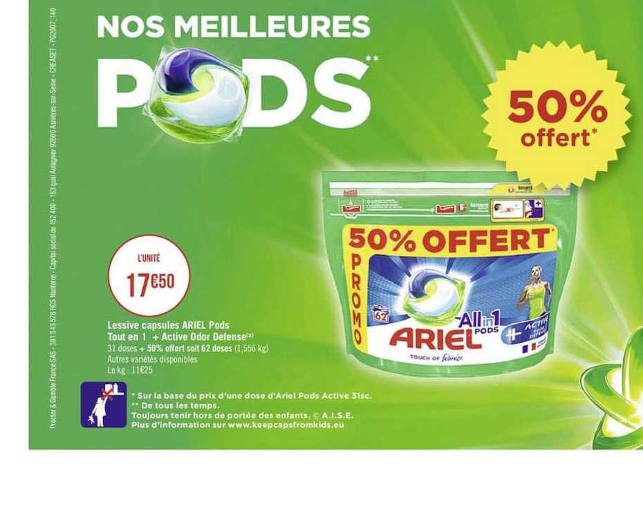 lessive capsules ariel pods tout en 1 + active odor defense