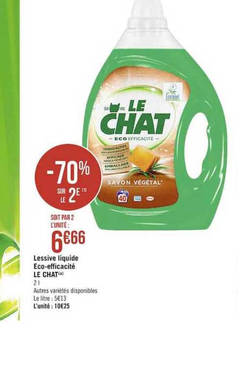lessive liquide eco efficacité le chat -70% sur le 2e