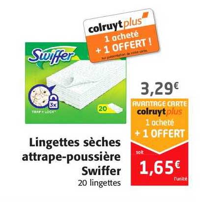 lingettes sèches attrape poussière swiffer 1 acheté + 1 offert