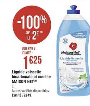 Liquide Vaisselle Bicarbonate Et Menthe Maison Net -100% Sur Le 2e