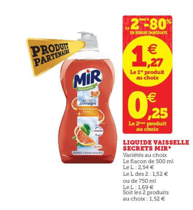 Liquide Vaisselle Secrets Mir Le 2ème à -80% En Remise Immédiate
