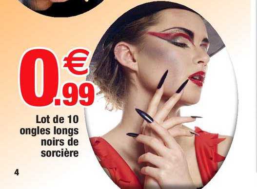 lot de 10 ongles longs noirs de sorcière