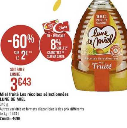 miel fruité les récoltes sélectionnées lune de miel -60% sur le 2e
