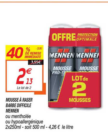mousse à raser barbe difficile mennen 40% remise immédiate