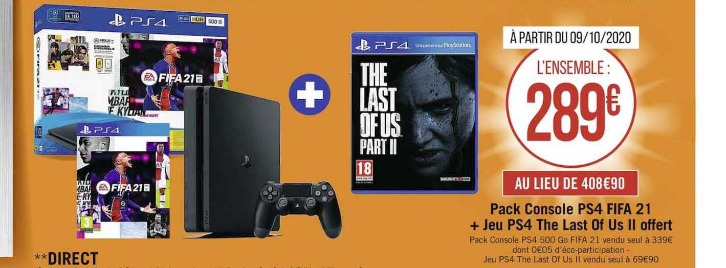 pack console ps4 fifa 21 + jeu ps4 the last of us ii offert
