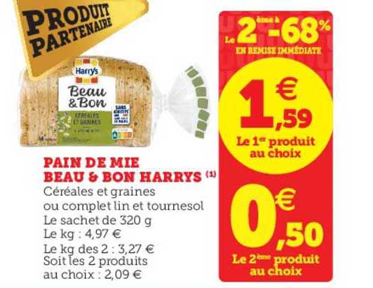 pain de mie beau & bon harrys le 2ème à -68% en remise immédiate