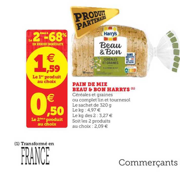 pain de mie beau & bon harrys le 2ème à -68% en remise immédiate