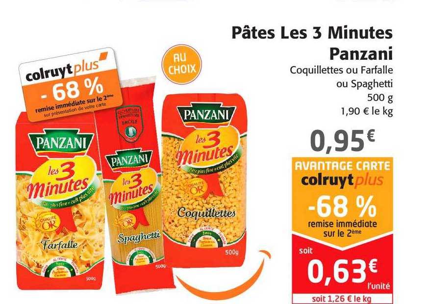 pâtes les 3 minutes panzani -68% remise immédiate sur le 2ème