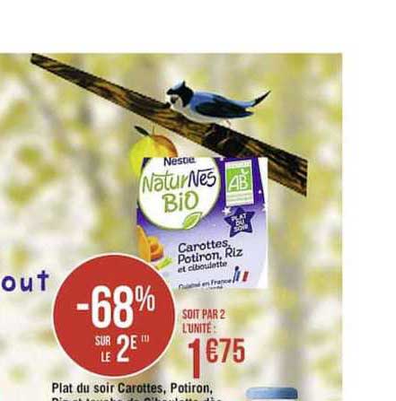 plat du soir carottes potiron riz et ciboulettes naturnes bio -68% sur le 2e