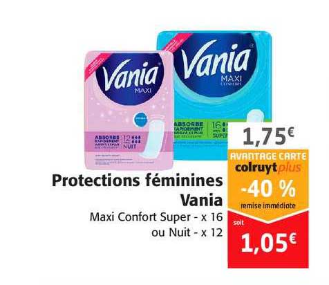protections féminines vania -40% remise immédiate
