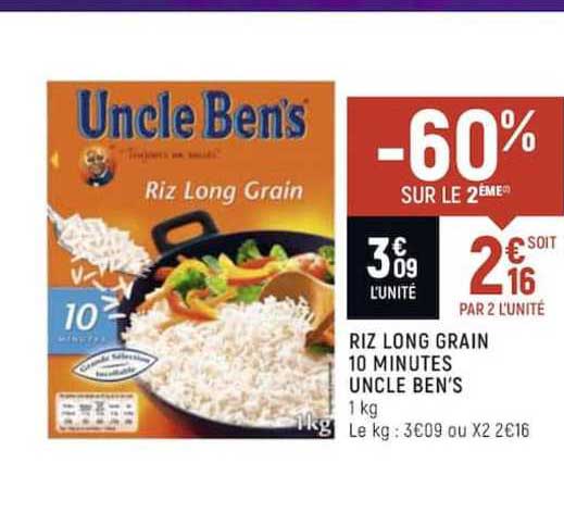riz long grain 10 minutes uncle ben's -60% sur le 2ème