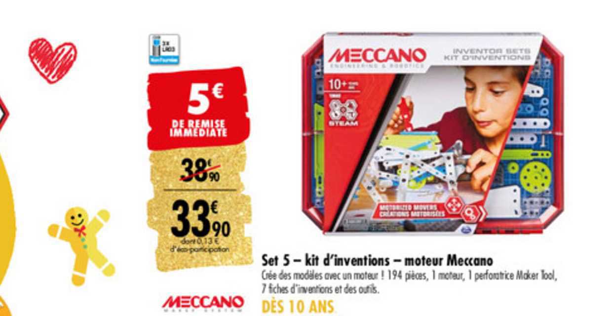 set 5 kit d'inventions moteur meccano
