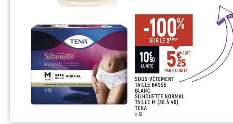 sous vêtement taille basse blanc silhouette normal taille m 38 à 46 tena