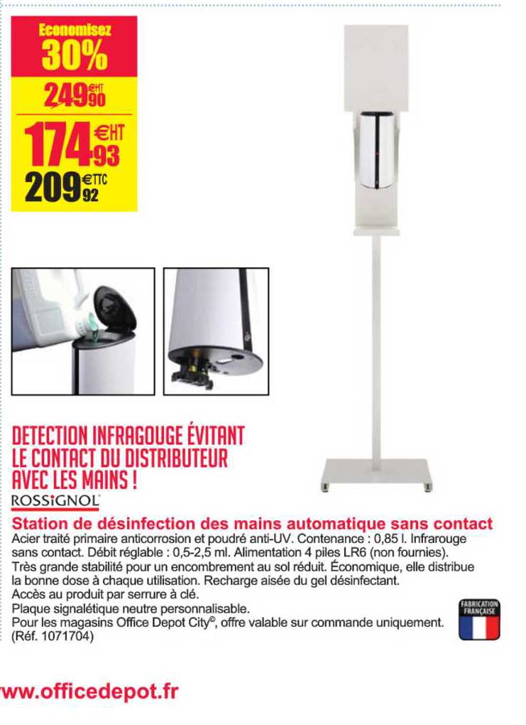 station de désinfection des mains automatique sans contact rossignol