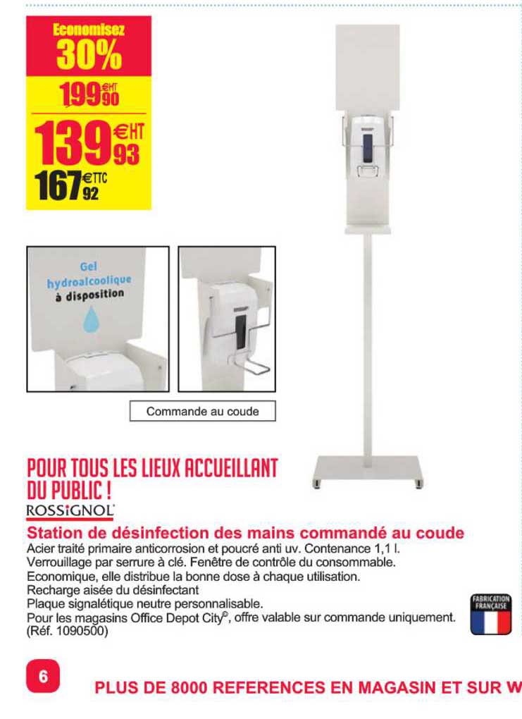 station de désinfection des mains commandé au coude rossignol