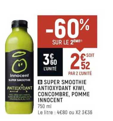 Super Smoothie Antioxydant Kiwi Concombre Pomme Innocent -60% Sur Le 2ème