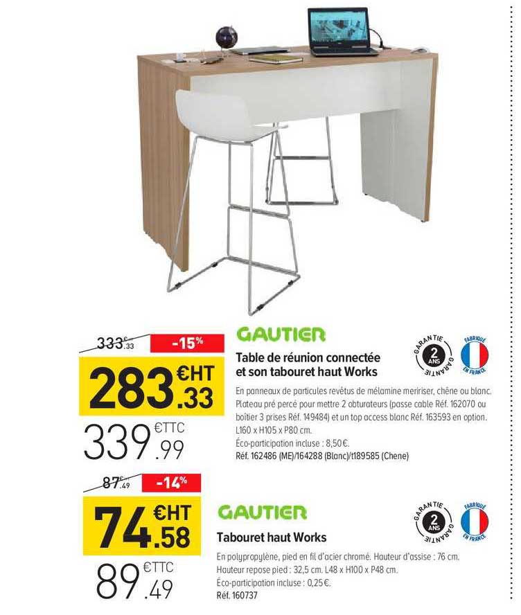 table de réunion connectée et son tabouret haut works gautier tabouret haut works gautier
