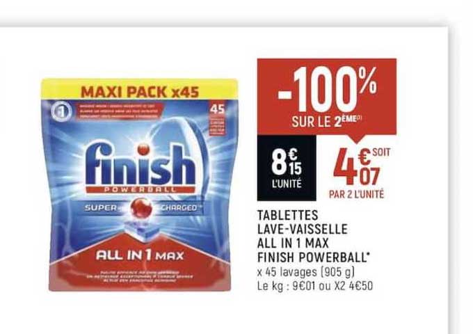tablettes lave vaisselle all in 1 max finish powerball -100% sur le 2ème