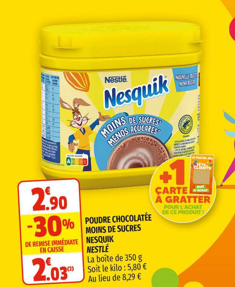 poudre chocolatée moins de sucres nesquik nestlé