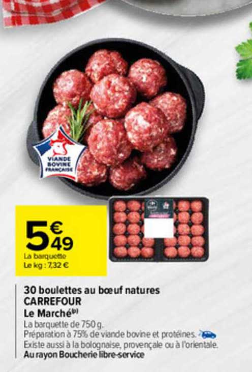 30 Boulettes Au Bœuf Natures Carrefour Le Marché