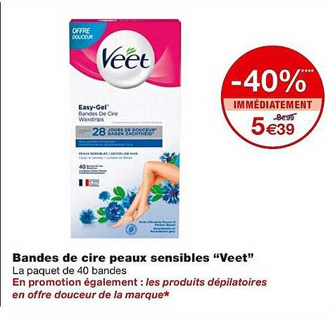 bandes de cire peaux sensibles "veet"