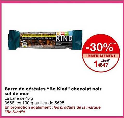 Barre De Céréales "be Kind" Chocolat Noir Sel De Mer