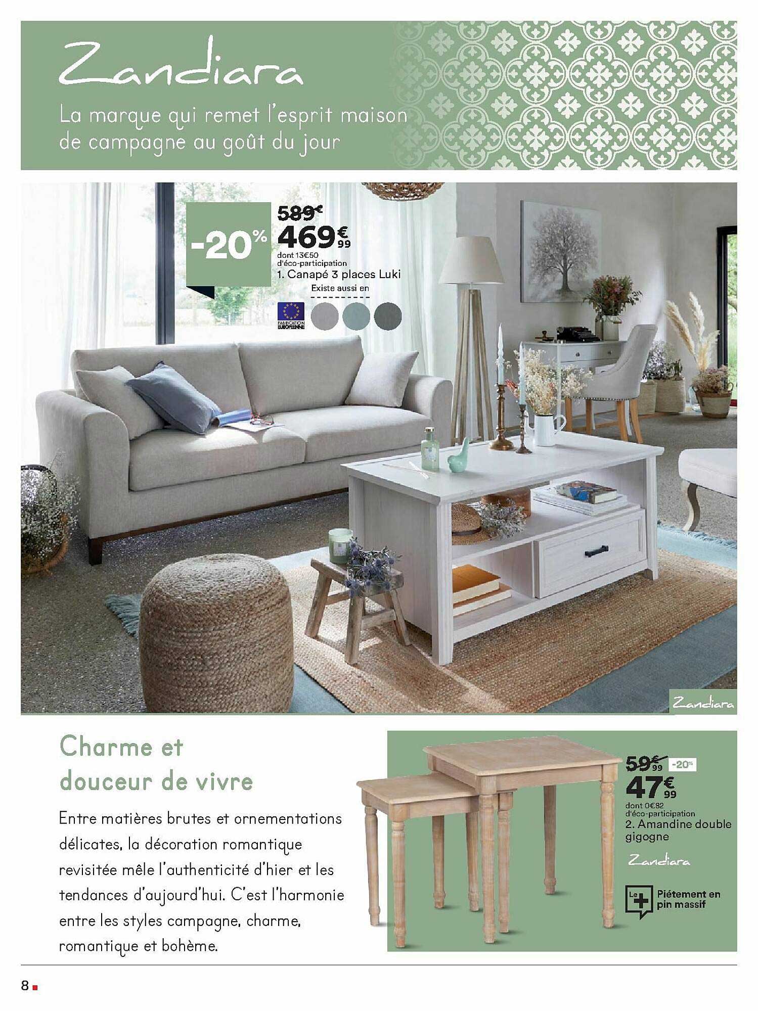 canapé 3 places luki, amandine double gigogne zandiara