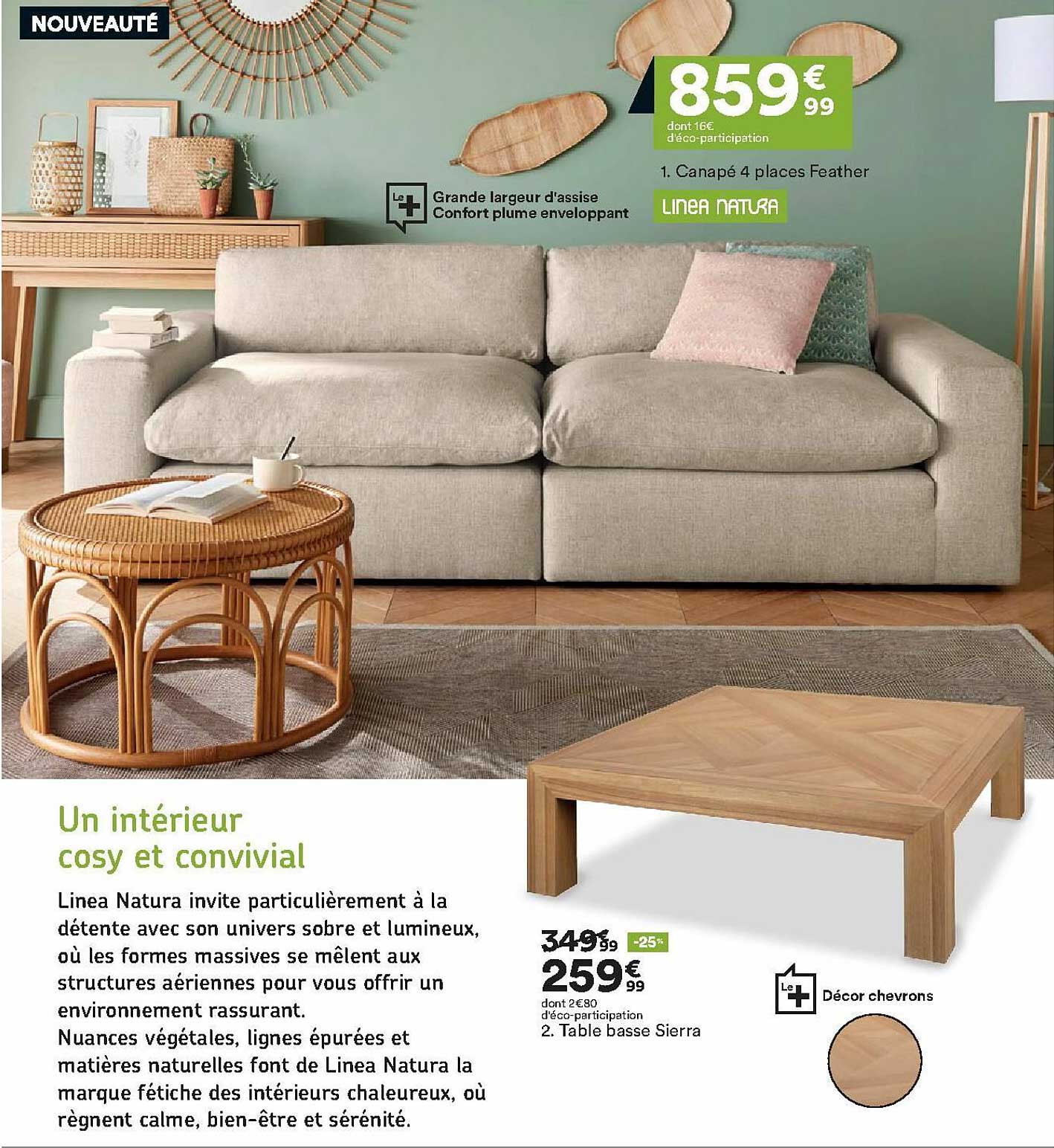 Canapé 4 Places Feather , Table Basse Sierra