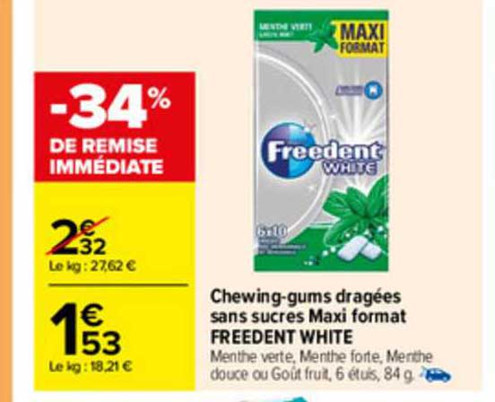 Chewing-gums Dragées Sans Sucres Maxi Format Freedent White