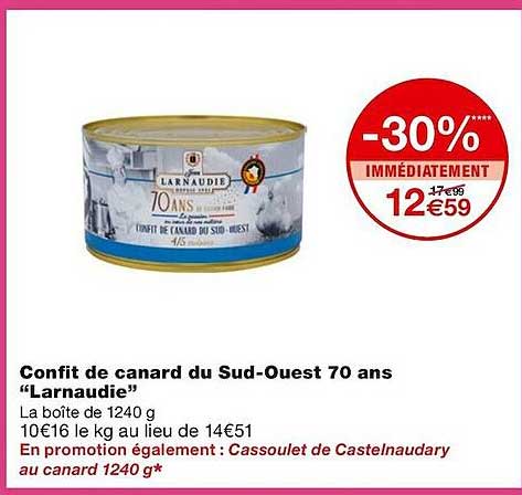 confit de canard du sud-ouest 70 ans "larnaudie"
