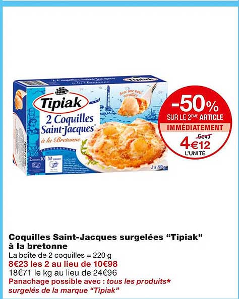 coquilles saint-jacques surgelées "tipiak" à la bretonne