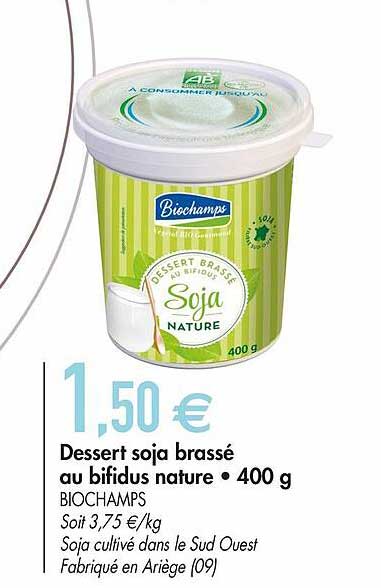 dessert soja brassé au bifidus nature 400g biochamps